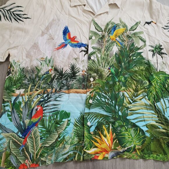 Guess Parrot Shirt Mens XXL Tropical Bird All Over Print Wrap Colorful Beach - Picture 3 of 8